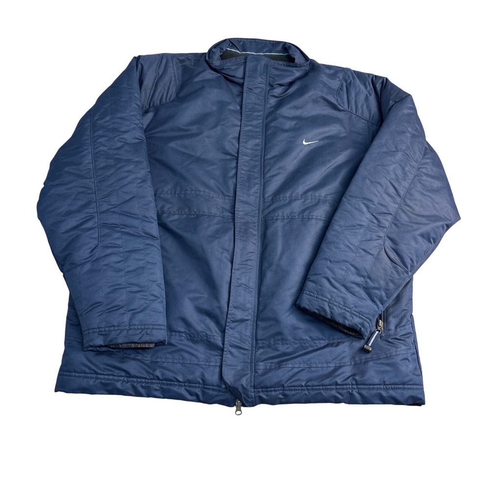 Nike Mens Navy Blue Insulated Puffer Jacket Fleece Lined Full Zip Large RN56323